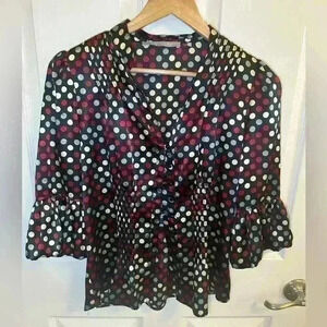 Violet and Claire Business Casual Blouse black with Polka Dots Ladies size Small